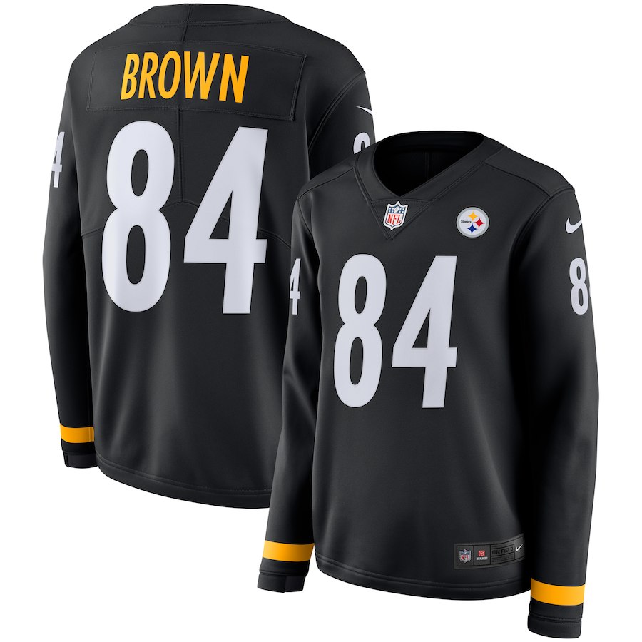 Women Pittsburgh Steelers #84 Brown black Limited NFL Nike Therma Long Sleeve Jersey->women nfl jersey->Women Jersey